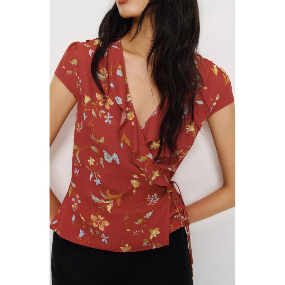 Reformation Clemence Women's Printed Wrap Top Size 6 NWT Romantic Boho Coquette